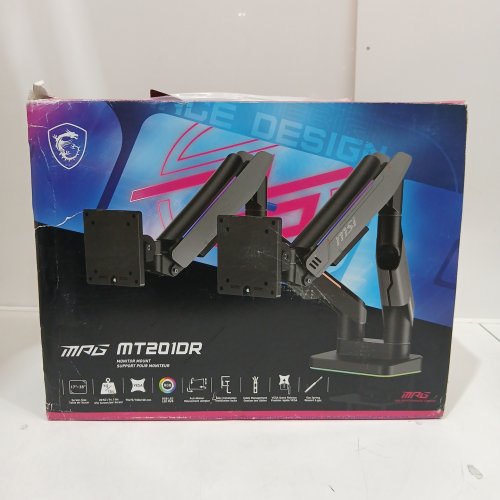 MSI MPG Premium RGB Dual Monitor Stand Arms - 17" - 35" - Grey/Black/RGB (Model: MT201DR) image 2