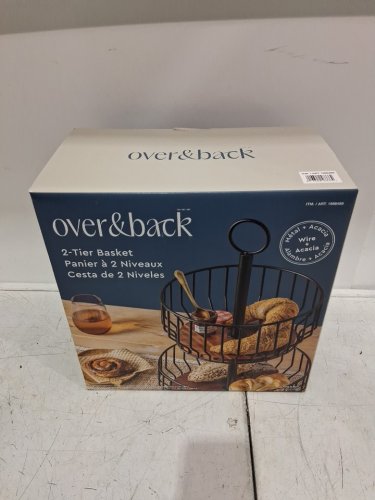 over & back 2-tier wire metal fruit basket - black/acacia wood (model : 1986459) image 2