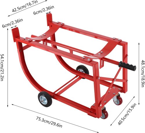 Heavy Duty Drum Cradle Rack with Wheels and Drawbar - 600lbs cap - red image 3