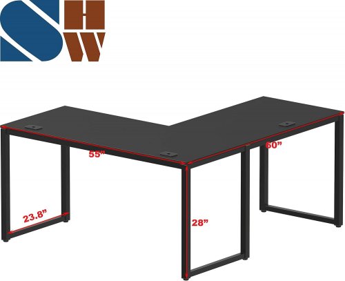 SHW Commercial-Grade L-Shape Corner Office Computer Desk - 55" x 60" - Black image 3