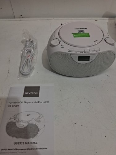 Nextron Portable Stereo CD Player Boombox with AM/FM Radio, Bluetooth, USB, AUX-in, Headphone Jack, CD-R/RW and MP3 CDs Compatible, Clear and Full Sound with Bass Boost, AC/Battery Operated – White (Model: CB-500BT-WHITE) image 5