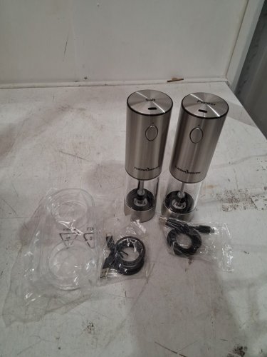 2PK ThermoMaven Electric Salt and Pepper Rechargeable Automatic Grinder with 6 Adjustable settings - 110ML CAP - 7" - silver (model: kymq-32a) image 3