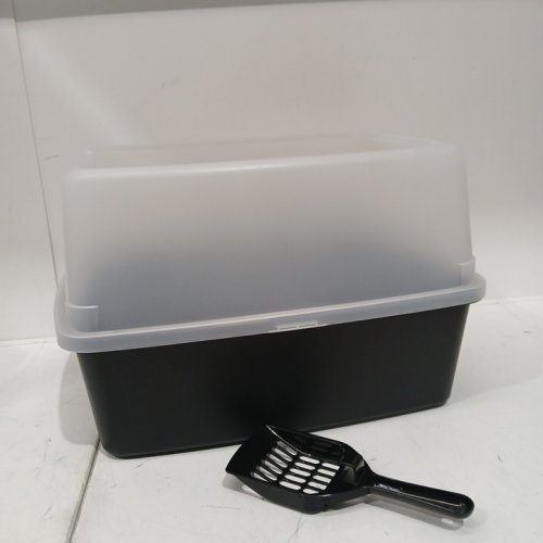 IRIS USA KITTY LITTER BOX WITH SCOPE - BLACK/CLEAR image 2