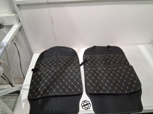2pk faux leather backseat organizer kick mats - black image 3