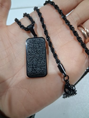 engraved ayatol kursi "آية الكرسي" rectangle double sided pendant twist chain necklace for protection - 21" - 23"/3mm width adjustable chain/ 30mm x 15mm pendant - black image 5