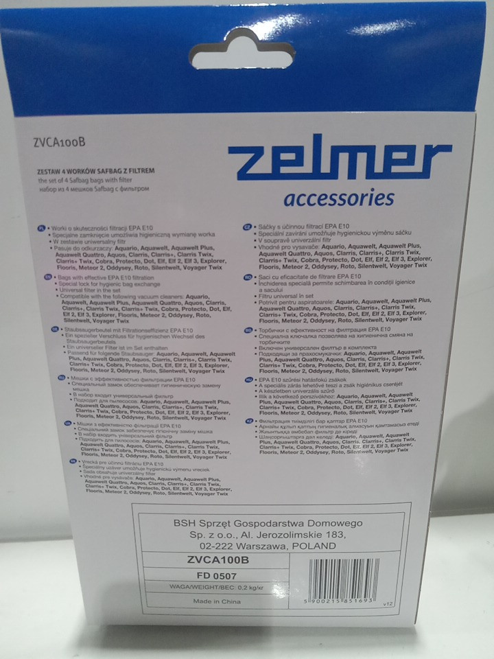 4PK zelmer accessories safbag bags with filter - compatible with various vacuums (model: ZVCA100B) image 4