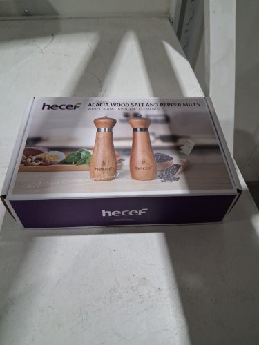 2pc Hecef Acacia Wood Salt and Pepper Mill Set with Adjustable Ceramic Grinders- 8.5" image 2