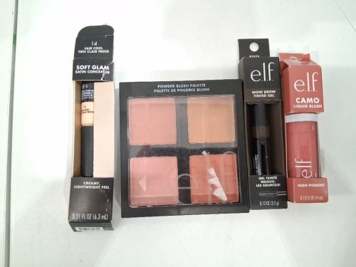 4 assorted elf makeup products - assorted  sizes, types and uses - concealer / powder blush palette / brow tint gel / liquid blush image 2