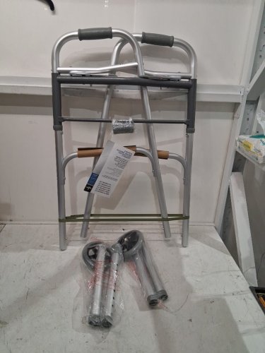MEDLINE 2 BUTTON FOLDING WALKER 5'' WHEELS 300LB WEIGHT CAPACITY (MODEL:MDS86410W54H) image 3