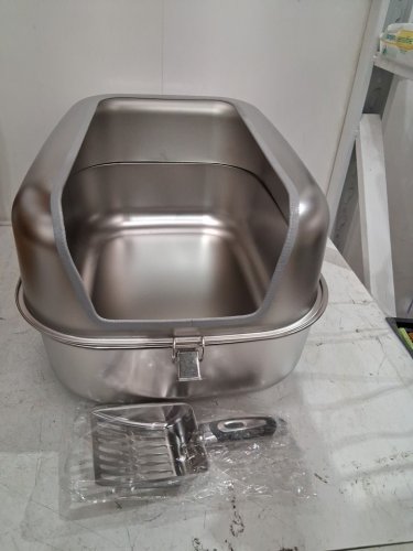 Bartuke Stainless Steel non stick extra large Cat Litter Box - 23" x 15.8" x 11.8" - silver image 3