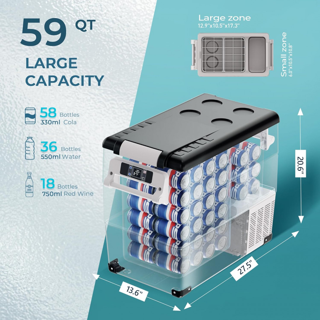 euhomy 12V portable cooler/freezer for camping or home with app control - 59qt -4F~68F - black & grey (model: cf-55) image 2