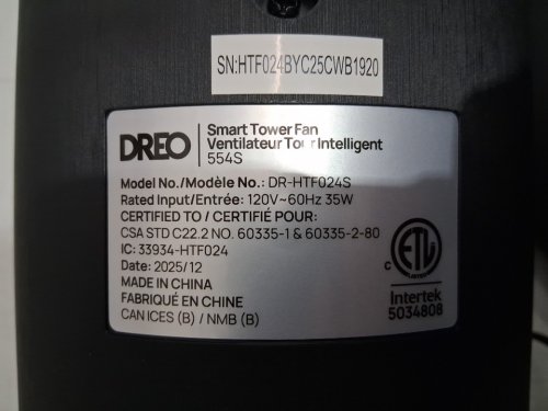 DREO Adjustable Height Smart Tower Fan - 9 speed - 4 mode - 20db - 35W - Black (model: DR-HTF024S) image 5