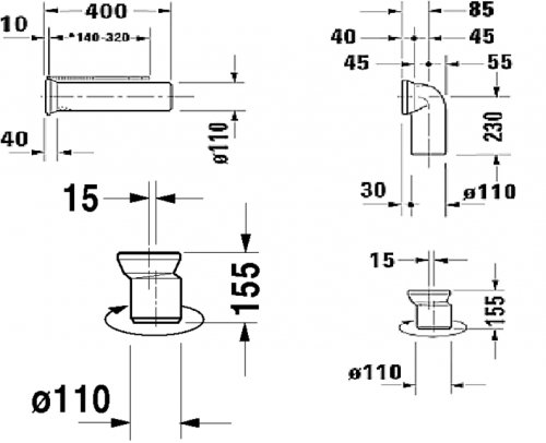 4pc duravit plumbing installation kit - 2.75" - 8.5" - white image 2