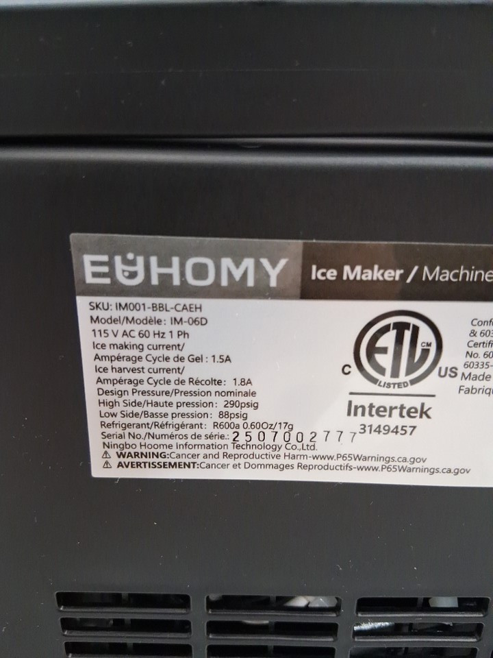 EUHOMY Countertop Ice Maker Machine - MAKES 26LB/Day - BLACK (MODEL: im-06d/IM001-Bbl-CAEH) image 4