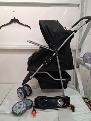 bestpet 3 Wheel folding Pet Stroller with cup holders, storage basket, and mesh cover - 33" x 38.6" x 17.5" - 20.9" x 19.7" basket - black (model : bp-s13t-black) image 3