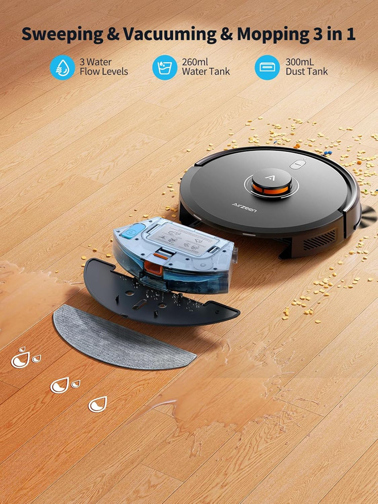 Airzeen Self-Emptying Robot Vacuum - 5000Pa Suction, 150Mins Runtime, App Control - 3.3L - black - (Model: Q10 Pro) image 4