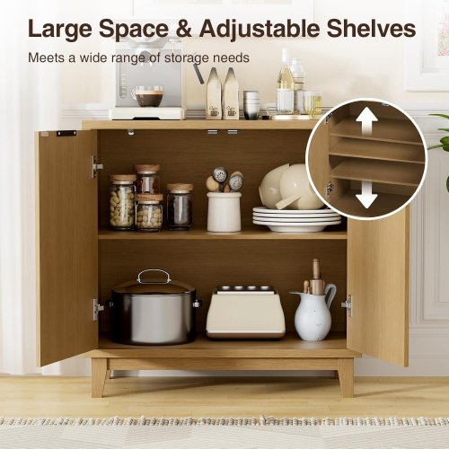 Fluted 2 Doors Sideboard Buffet Cabinet with Storage - 31.5" x 31.5" x 15.7" - Brown (Model: C7C001CL01A) image 2