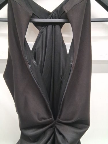 women's xscape floor length scuba cross neck ruffle dress - size 12 - black (style : 6993xa) image 11