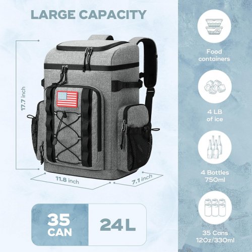 MAELSTROM WATERPROOF LIGHTWEIGHT INSULATED BACKPACK COOLER - FITS UP TO 35 CANS - GREY image 2