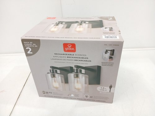 2PK globe Rechareable scones light fixture with removable batteries - dimmable - 18-72hrs - LED - 2700k - 250LM - matte black (model: 1938095) image 3