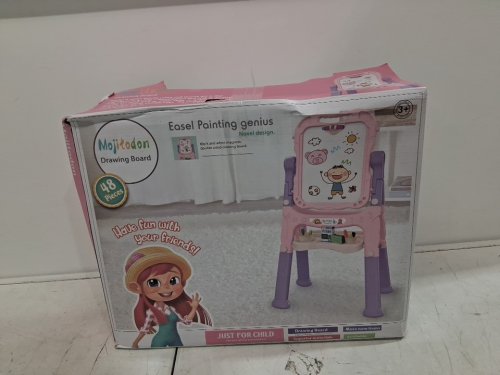 Double Sided Adjustable Kids Art Easel with Magnetic White Board, Chalk Board Stand 34"-26" - purple/pink/beige image 2