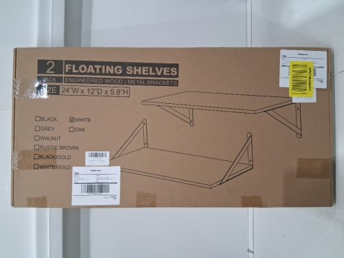 2PK Venusmiles FLOATING SHELVES engineered wood with heavy duty reversible brackets - 24"L x 12"D - WHITE image 2