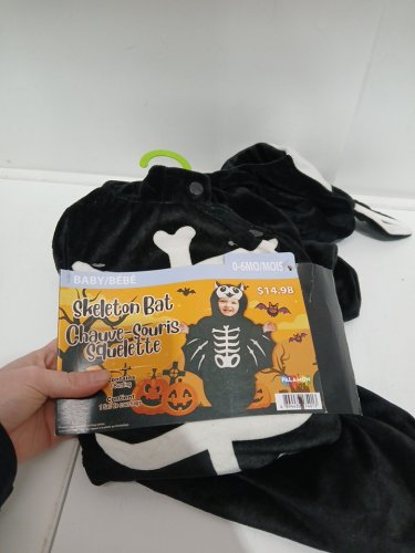 BABY PALAMON SKELETON BAT ONESIE - 0-6 MONTHS - BLACK/WHITE image 2