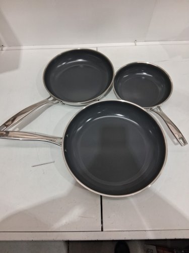 3pc Tramontina Tri-Ply Clad Ceramic Non-stick induction Skillet Set - 8.5" / 10.5" / 12.5" - Stainless Steel (model: 1945362) image 3