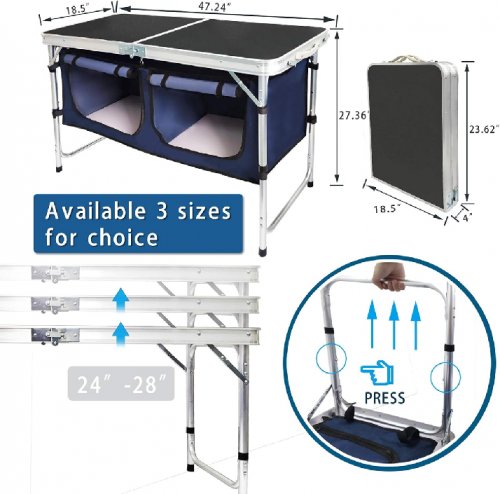 CampLand Aluminum Height Adjustable Folding camping table - 66lbs capacity - black (model:759337639604) image 2