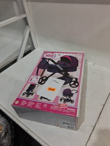 bayer design xeo adjustable handle baby stroller for dolls with side bag - ages 3+ - navy blue/pink heart image 2