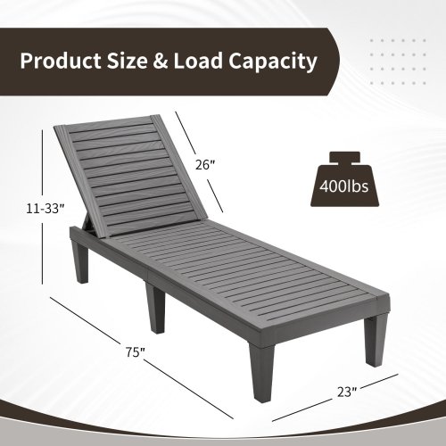 costway outdoor chaise lounge chair with adjustable backrest - 75" x 23" - grey - (model: op70808gr) image 2