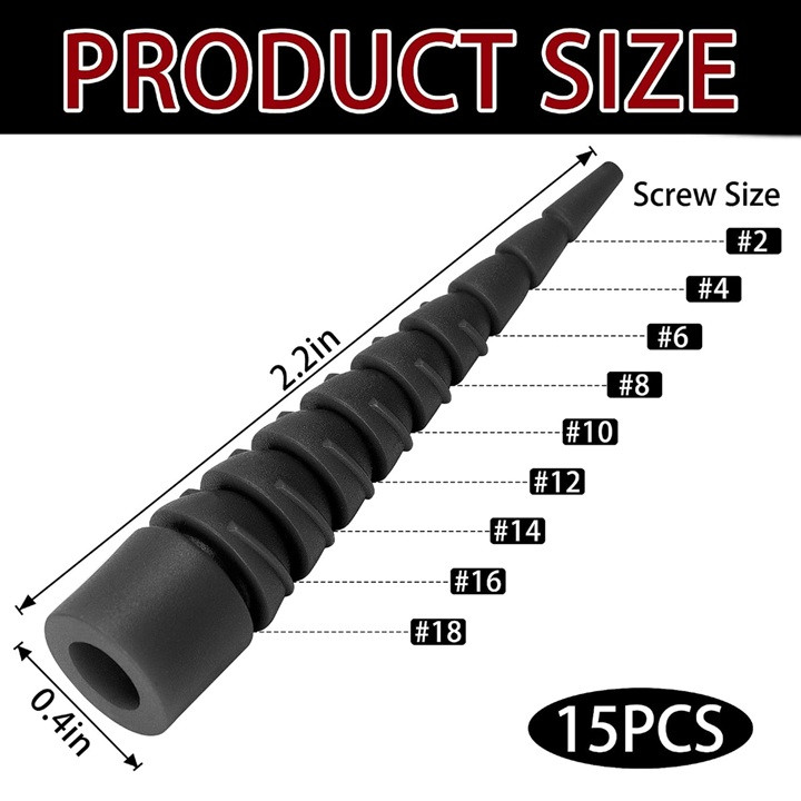 30PK Adjustable Wall Anchors for Wood Door Drywall Hole Repair - Fit Screws Sizes #2 to #18 - BLACK image 2