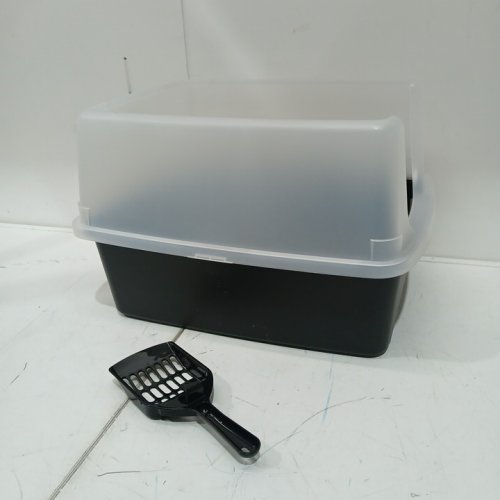 IRIS USA KITTY LITTER BOX WITH SCOPE - BLACK/CLEAR image 2