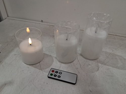 3PK Eywamage Glass Flameless Candles WITH REMOTE  - 6"-5"-4" - CLEAR image 3