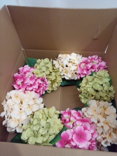 Arborus Hydrangea Wreath for Front Door Colorful Artificial Spring Wreaths - 24'' - pink/green (model: ca-ar-aw_0150) image 3