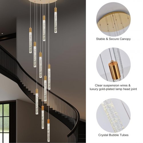 GEADI 10-Light Modern Crystal High Ceiling adjustable Chandelier - 3000-6000K - gold/clear (model: B0FVXVJ1WC) image 2