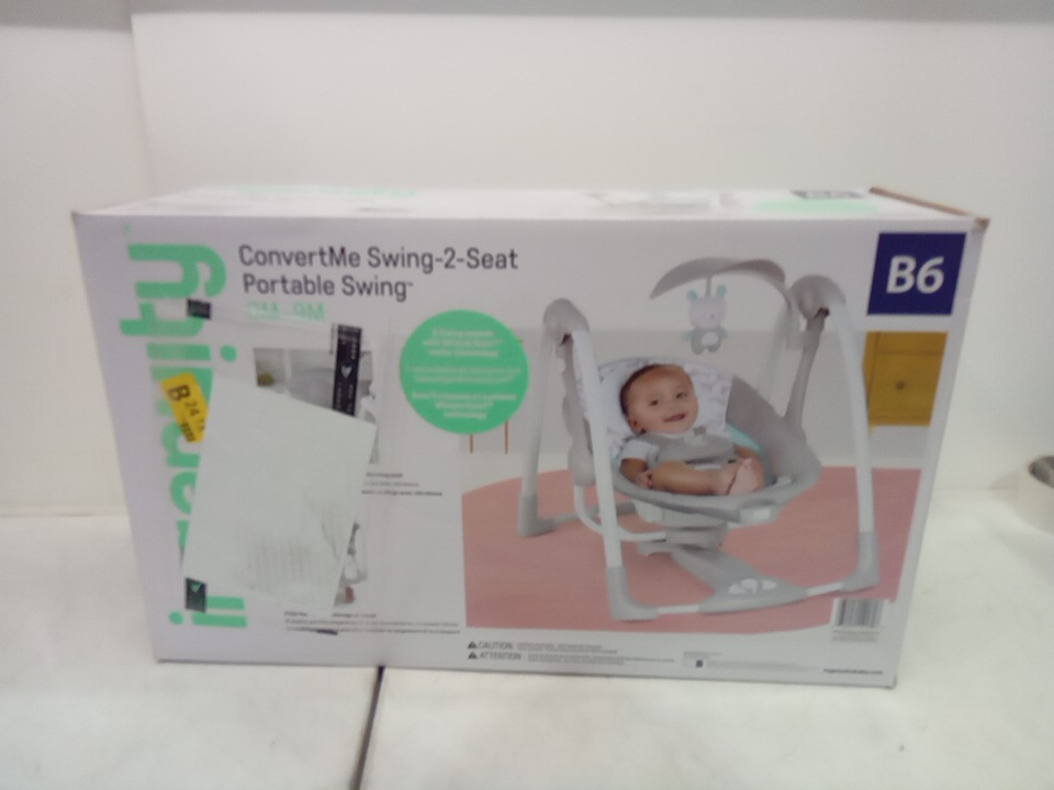 INGENUITY CONVERTME SWING-2-SEAT battery operated PORTABLE SWING - 0M to 9M - grey/white/teal (MODEL: 12189) image 2