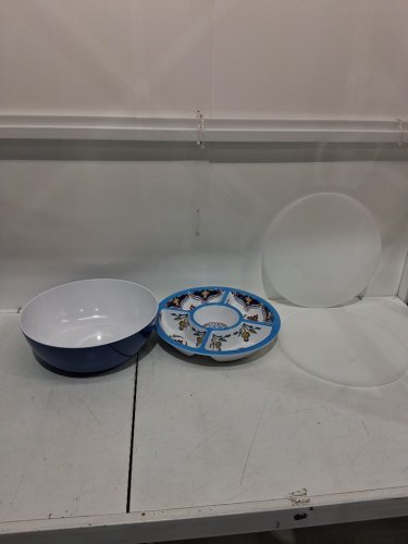 4PC PANDEX MELAMINE SERVING SET plate/bowl with lids- BLUE PATTERN (MODEL:1901790) image 3