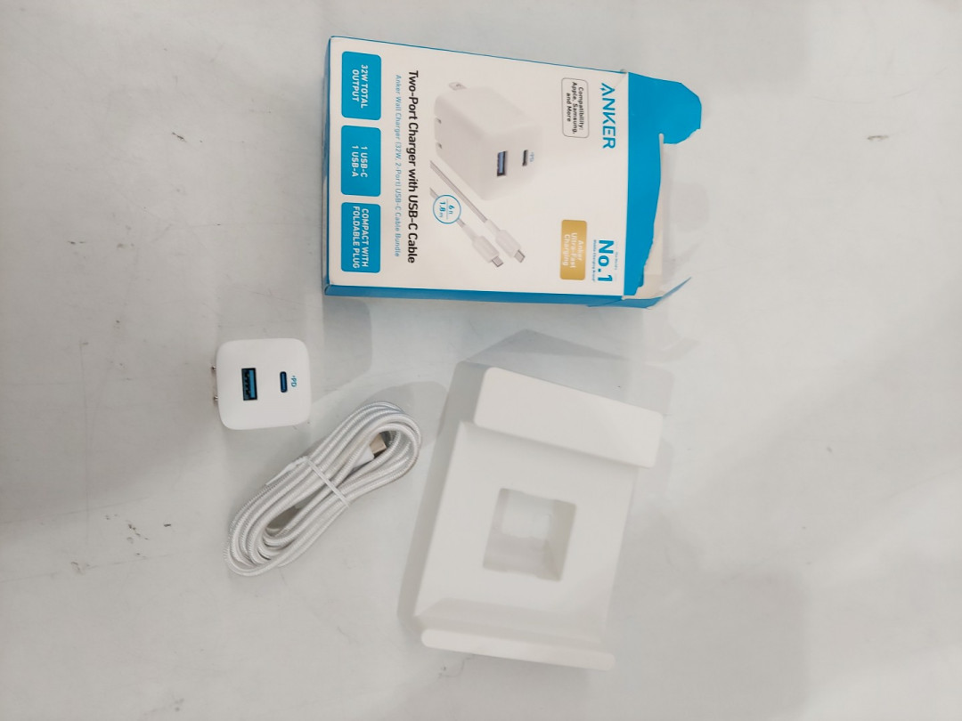 2pc Anker two-port usb-c & usb-a charging wall block with USB-C Cable - 6ft - 32W - White (Model: B2326) image 3