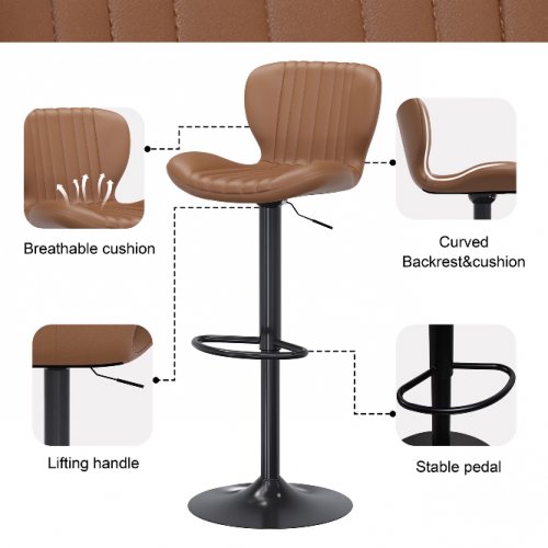 2pk walsunny leather seat bar stools with adjustable height - brown/black image 2