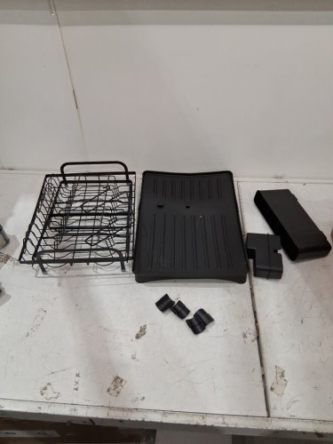 2-tier snofrid large dish drying rack with drainboard & utensil holder - 16" x 11.2" x 12.5" - black image 2