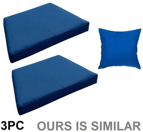 3PC Patio Seat Cushions and Pillow - 20" x 15" and 25" x 25" - Blue image 1