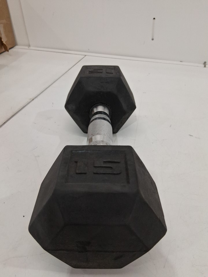 rubber encased HEX DUMBELL - 15LB - BLACK image 4