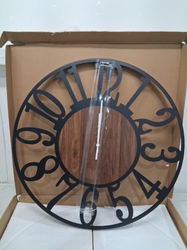 maxstar large Retro Style Metal Wood Nature round wall clock - 24" - black/brown image 3