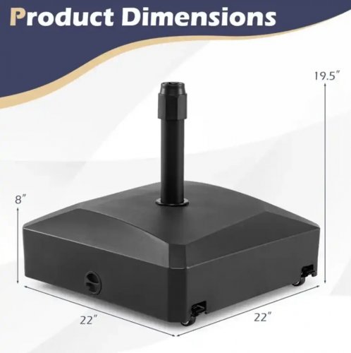 Costway mobile fillable umbrella base with wheels - 176lbs max, 22" x 22" - black - (model: np13063dk) image 3