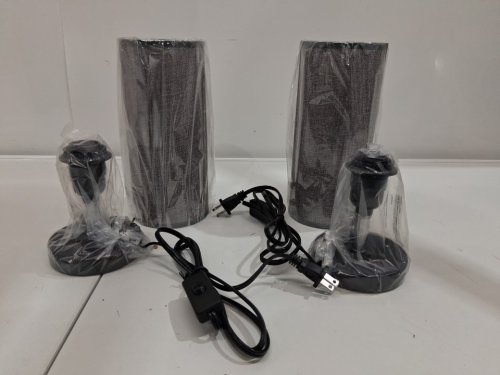 2PK KENMI MODERN SIMPLE DESIGN DESK LAMPS WITH CYLINDER FABRIC SHADES AND E26 LIGHTBULBS - GREY CANVAS image 2
