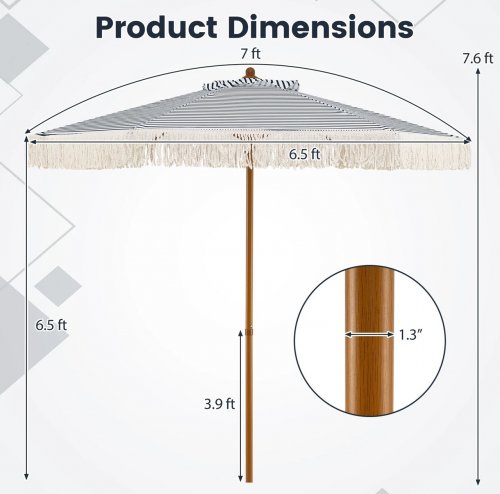 Costway Sun-Protective Polyester Patio Umbrella with Fringe - 7FT - Multicolour (Model: NP12858BL) image 2