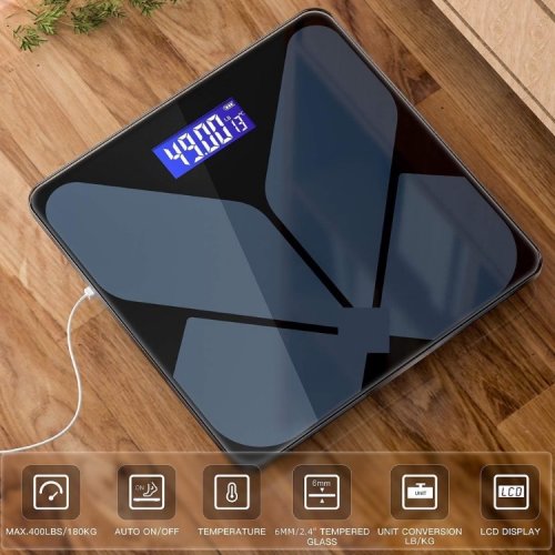 Rechargeable Smart Digital Weight Scale for Body Weight - 400lbs max capacity - black/grey image 2