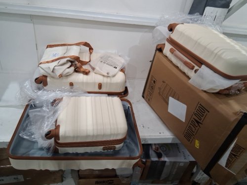 6Pc long vacation hard-side luggage set - white/brown (model: luggage lv402) image 8
