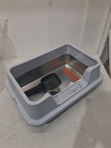 Stainless Steel Pet Cat Litter Box with Scoop - Large 19.8" x 14" x 8.5" - Grey/blue (Model: TC-CLB-BXGCKLG20S) image 3